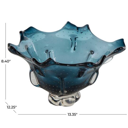 13" Dark Blue Ombre Glass Bowl